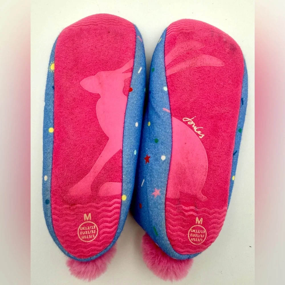 Joules Dreamer Slippers with Pony and Pink Pom Poms